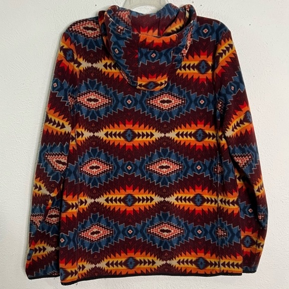 Dravus Aztec Southwestern Fleece Hooded Snap Button Pullover Jacket Size Medium - Picture 4 of 5